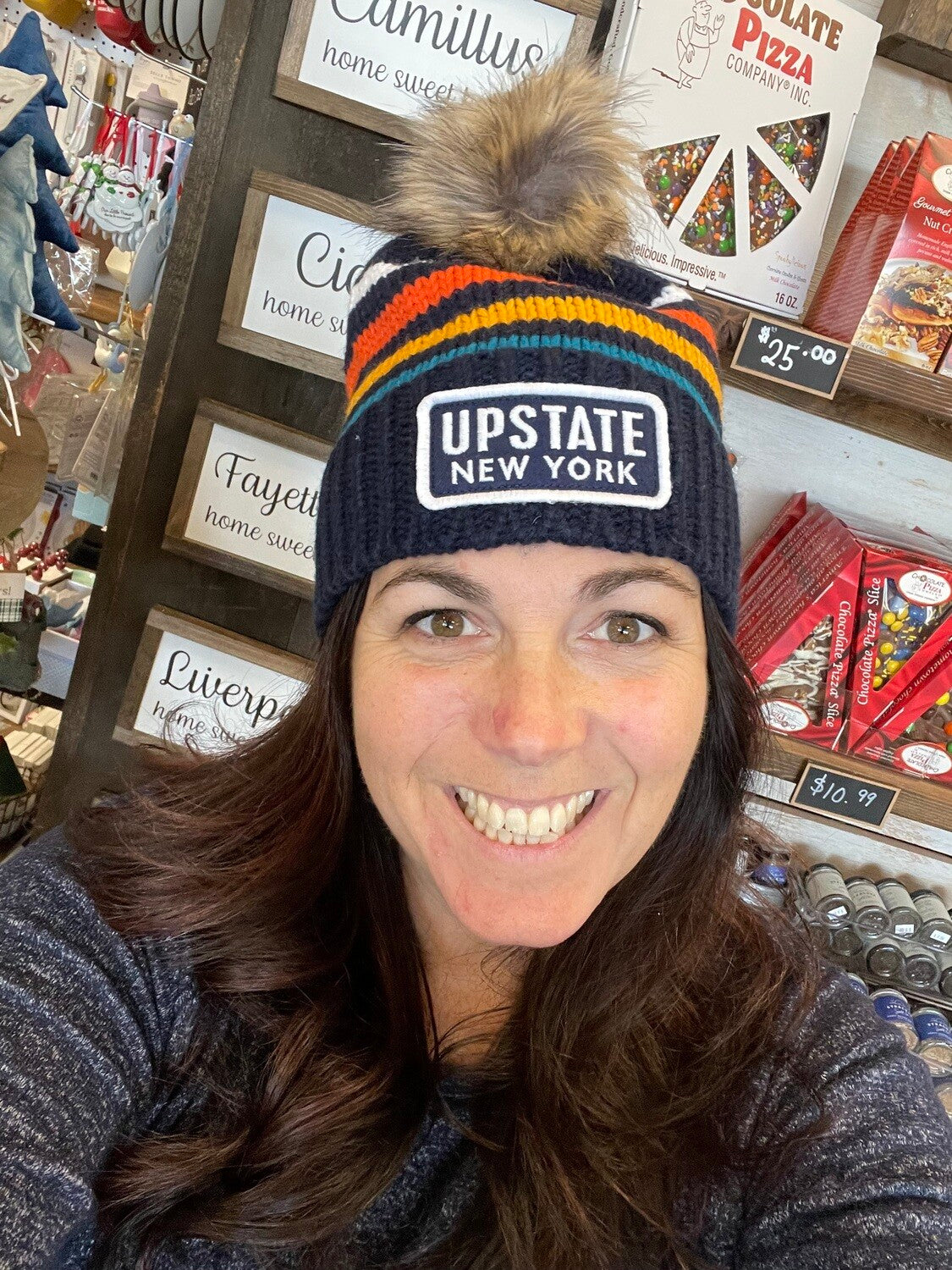 Upstate New York 4 Striped Beanie with Pom