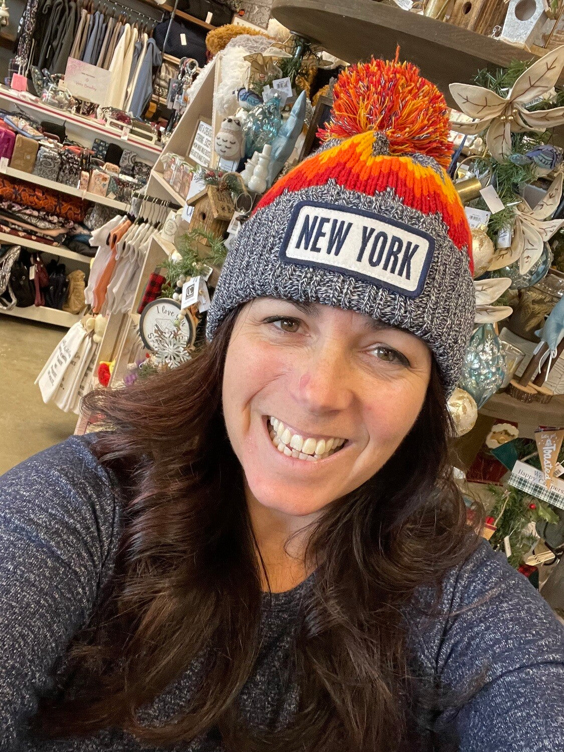 New York Zig Zag Beanie with Pom
