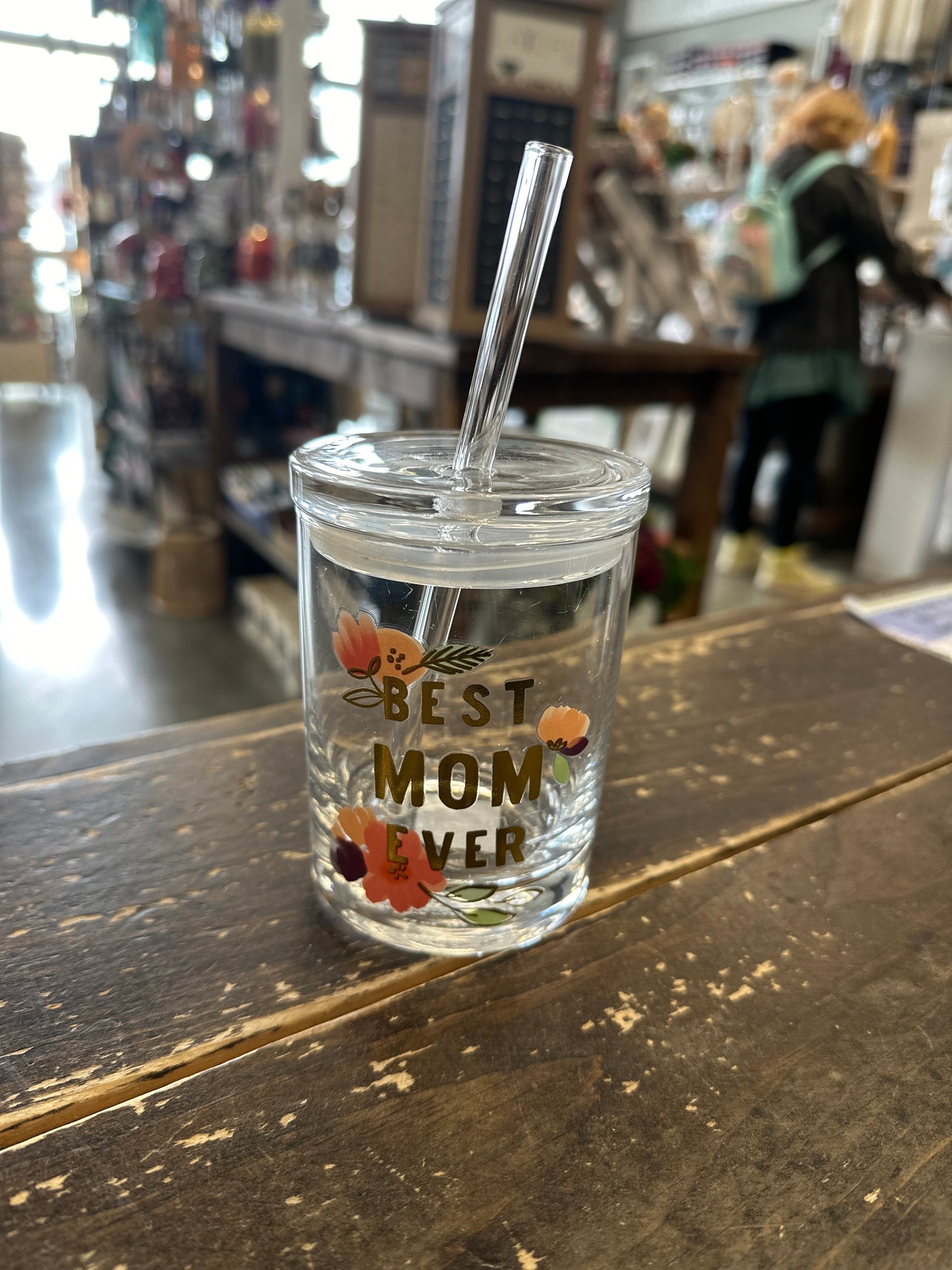 Best Mom - Glass with Straw