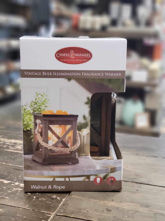 Vintage Style Candle Warmer: Walnut & Rope