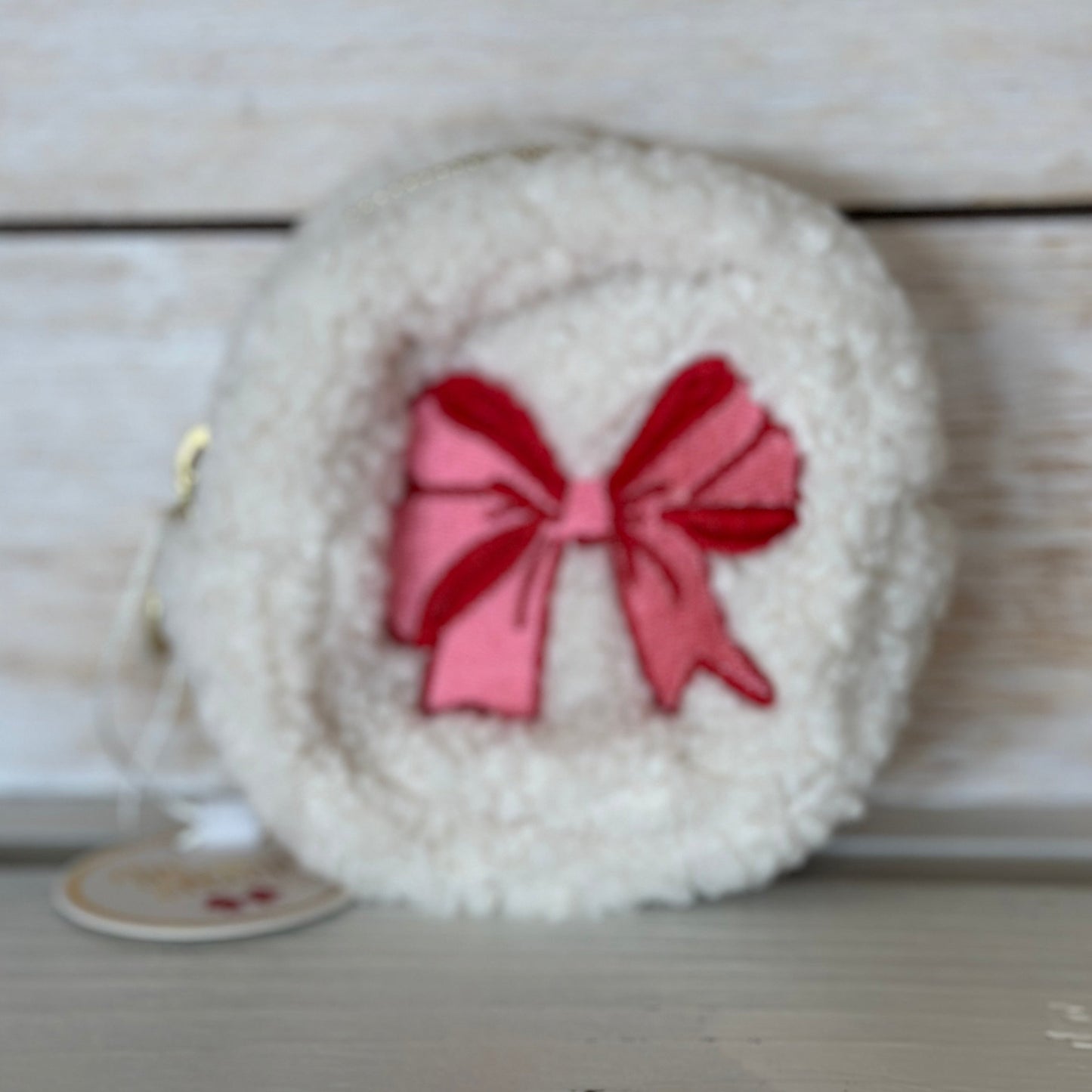 Circle Teddy Pouch Red Bow